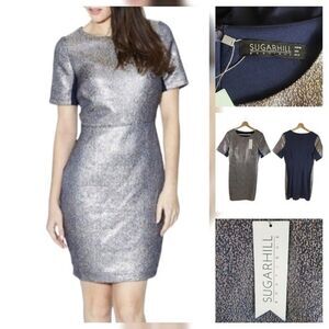 Sugarhill Betsy Multicolor Blue Metallic Peach Sheath Cocktail Dress New